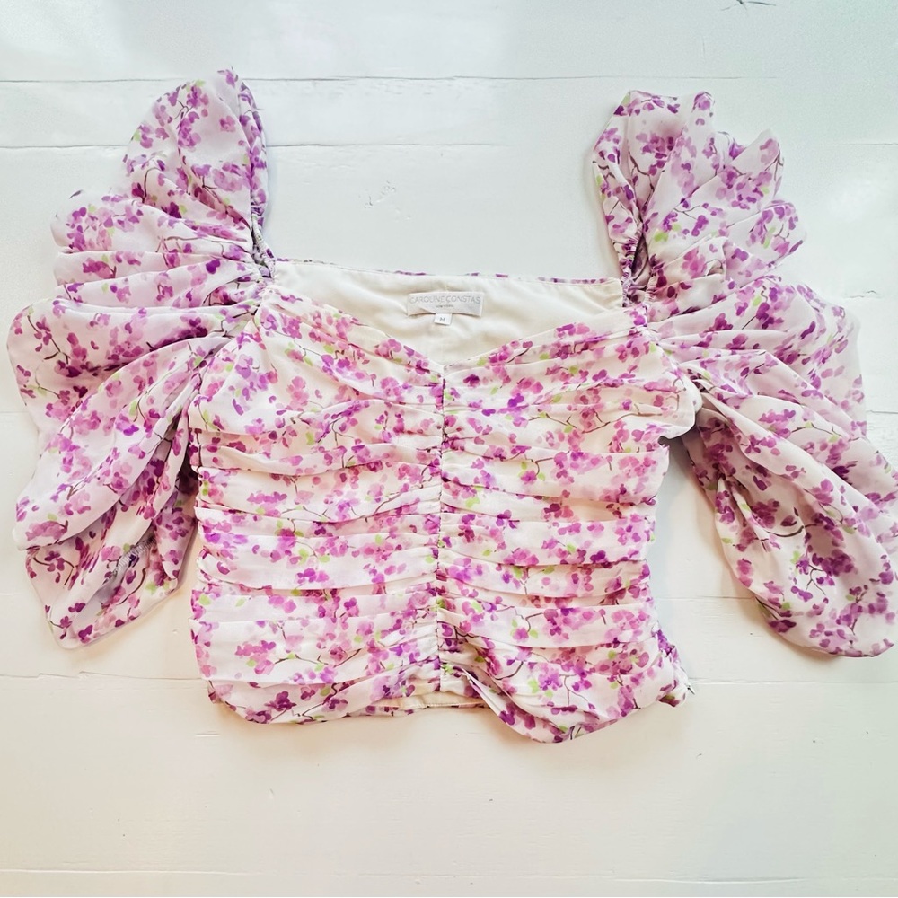 Caroline Constas Purple Floral Top